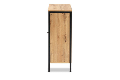Baxton Studio Vander Modern and Contemporary Oak Brown Finished Wood and Black Finished Metal 1-Door Shoe Storage Cabinet