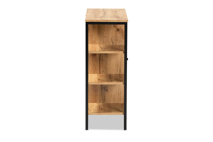 Baxton Studio Vander Modern and Contemporary Oak Brown Finished Wood and Black Finished Metal 1-Door Shoe Storage Cabinet