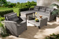Baxton Studio Darian Modern and Contemporary Grey Fabric Upholstered and Grey Synthetic Rattan 4-Piece Patio Set