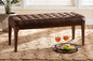 Baxton Studio Walsh Mid-Century Modern Dark Brown Leather-Effect Polyester Fabric Upholstered and Walnut Brown Finished Wood Dining Bench
