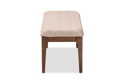 Baxton Studio Walsh Mid-Century Modern Beige Fabric Upholstered and Walnut Brown Finished Wood Dining Bench