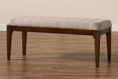 Baxton Studio Walsh Mid-Century Modern Beige Fabric Upholstered and Walnut Brown Finished Wood Dining Bench