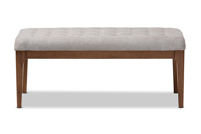 Baxton Studio Walsh Mid-Century Modern Grey Fabric Upholstered and Walnut Brown Finished Wood Dining Bench