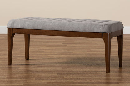 Baxton Studio Walsh Mid-Century Modern Grey Fabric Upholstered and Walnut Brown Finished Wood Dining Bench
