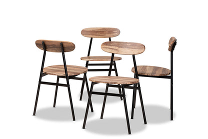 Baxton Studio Sherwood Mid-Century Modern Black Metal and Walnut Brown Finished Wood 4-Piece Dining Chair Set