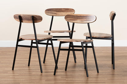 Baxton Studio Sherwood Mid-Century Modern Black Metal and Walnut Brown Finished Wood 4-Piece Dining Chair Set