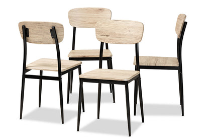 Baxton Studio Honore Mid-Century Modern Light Brown Finished Wood and Black Metal 4-Piece Dining Chair Set