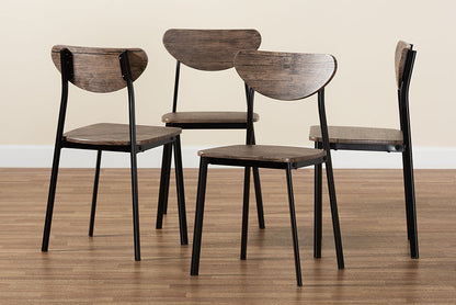 Baxton Studio Ornette Mid-Century Modern Walnut Brown Finished Wood and Black Metal 4-Piece Dining Chair Set