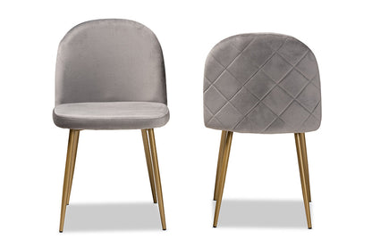 Baxton Studio Fantine Modern Luxe and Glam Grey Velvet Fabric Upholstered and Gold Finished Metal 2-Piece Dining Chair Set