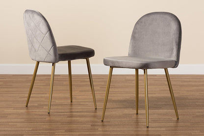 Baxton Studio Fantine Modern Luxe and Glam Grey Velvet Fabric Upholstered and Gold Finished Metal 2-Piece Dining Chair Set