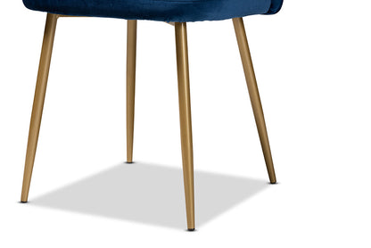 Baxton Studio Fantine Modern Luxe and Glam Navy Blue Velvet Fabric Upholstered and Gold Finished Metal 2-Piece Dining Chair Set