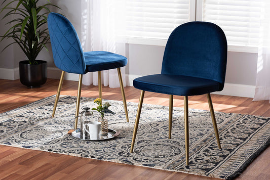 Baxton Studio Fantine Modern Luxe and Glam Navy Blue Velvet Fabric Upholstered and Gold Finished Metal 2-Piece Dining Chair Set