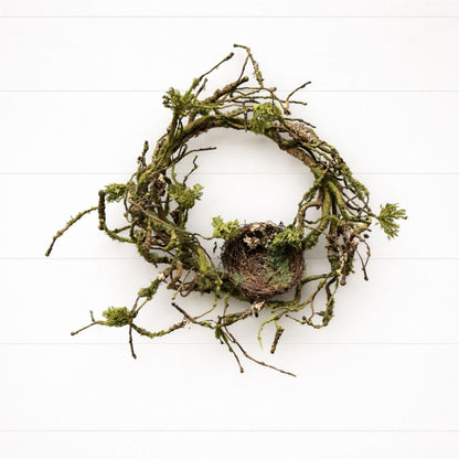 Mossy Twig Wreath with Birds Nest 12"D