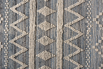 Baxton Studio Callum Modern and Contemporary Ivory and Blue Handwoven Wool Blend Area Rug