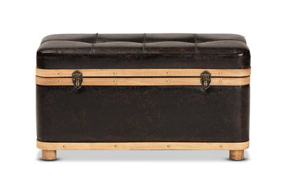 Baxton Studio Gendry Modern Rustic Transitional Dark Brown Faux Leather Upholstered and Oak Brown Finished Wood Large Storage Ottoman