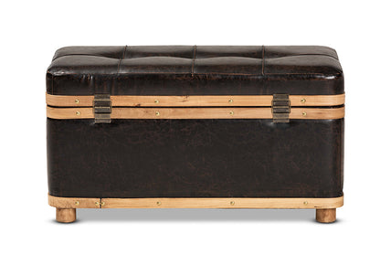 Baxton Studio Gendry Modern Rustic Transitional Dark Brown Faux Leather Upholstered and Oak Brown Finished Wood Large Storage Ottoman