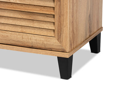 Baxton Studio Coolidge Modern and Contemporary Oak Brown Finished Wood 2-Door Shoe Storage Cabinet