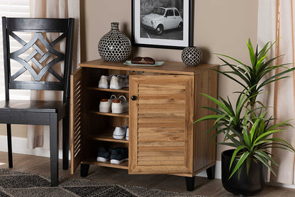 Baxton Studio Coolidge Modern and Contemporary Oak Brown Finished Wood 2-Door Shoe Storage Cabinet