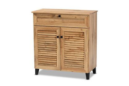 Baxton Studio Coolidge Modern and Contemporary Oak Brown Finished Wood 1-Drawer Shoe Storage Cabinet