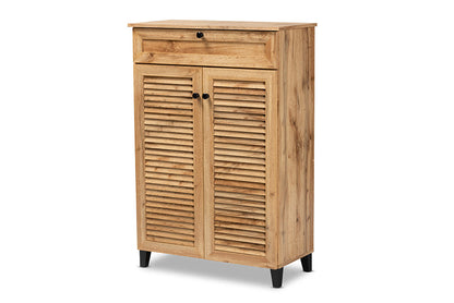 Baxton Studio Coolidge Modern and Contemporary Oak Brown Finished Wood 5-Shelf Shoe Storage Cabinet