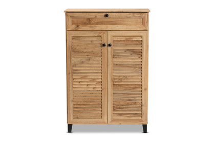 Baxton Studio Coolidge Modern and Contemporary Oak Brown Finished Wood 5-Shelf Shoe Storage Cabinet