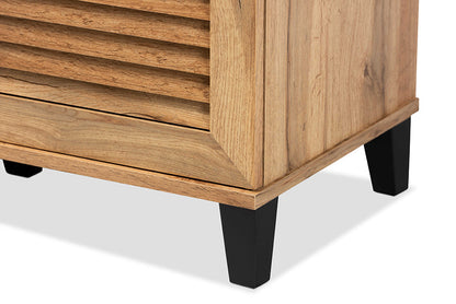 Baxton Studio Coolidge Modern and Contemporary Oak Brown Finished Wood 3-Door Shoe Storage Cabinet