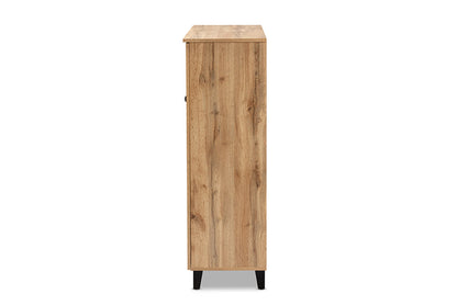 Baxton Studio Coolidge Modern and Contemporary Oak Brown Finished Wood 3-Door Shoe Storage Cabinet with Drawer