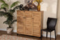 Baxton Studio Coolidge Modern and Contemporary Oak Brown Finished Wood 3-Door Shoe Storage Cabinet with Drawer