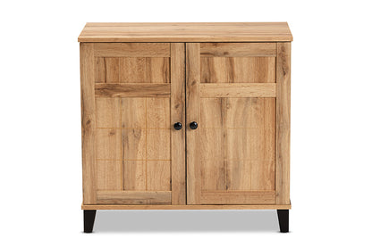 Baxton Studio Glidden Modern and Contemporary Oak Brown Finished Wood 2-Door Shoe Storage Cabinet