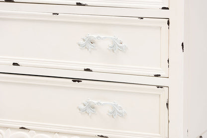 Baxton Studio Levron Classic and Traditional Two-Tone Walnut Brown and Antique White Finished Wood 5-Drawer Storage Cabinet