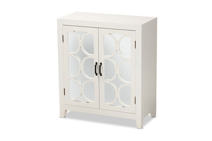 Baxton Studio Garcelle Modern and Contemporary White Finished Wood and Mirrored Glass 2-Door Sideboard