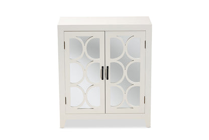 Baxton Studio Garcelle Modern and Contemporary White Finished Wood and Mirrored Glass 2-Door Sideboard