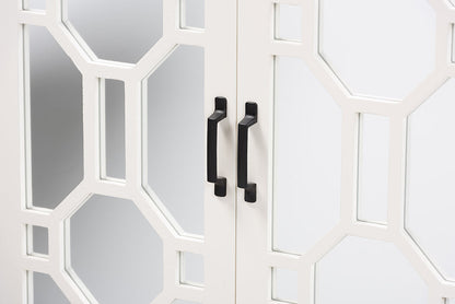 Baxton Studio Carlena Modern and Contemporary White Finished Wood and Mirrored Glass 2-Door Sideboard