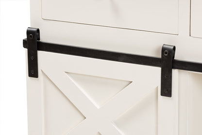 Baxton Studio Nadia Modern and Contemporary Farmhouse White Finished Wood and Black Metal 2-Door Sideboard Buffet