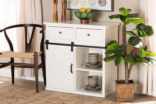 Baxton Studio Nadia Modern and Contemporary Farmhouse White Finished Wood and Black Metal 2-Door Sideboard Buffet