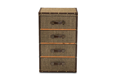 Baxton Studio Owen Mid-Century Modern Brown Fabric Upholstered 4-Drawer Accent Storage Cabinet