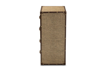 Baxton Studio Owen Mid-Century Modern Brown Fabric Upholstered 4-Drawer Accent Storage Cabinet