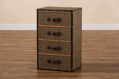 Baxton Studio Owen Mid-Century Modern Brown Fabric Upholstered 4-Drawer Accent Storage Cabinet