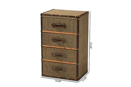 Baxton Studio Owen Mid-Century Modern Brown Fabric Upholstered 4-Drawer Accent Storage Cabinet