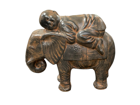 Baby Monk On Elephant Black Earthy Finish