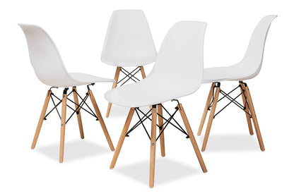 Baxton Studio Jaspen Modern and Contemporary White Finished Polypropylene Plastic and Oak Brown Finished Wood 4-Piece Dining Chair Set