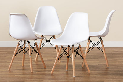 Baxton Studio Jaspen Modern and Contemporary White Finished Polypropylene Plastic and Oak Brown Finished Wood 4-Piece Dining Chair Set
