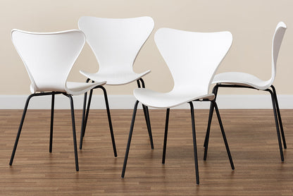 Baxton Studio Jaden Modern and Contemporary White Plastic and Black Metal 4-Piece Dining Chair Set