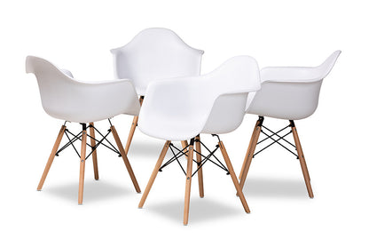 Baxton Studio Galen Modern and Contemporary White Finished Polypropylene Plastic and Oak Brown Finished Wood 4-Piece Dining Chair Set