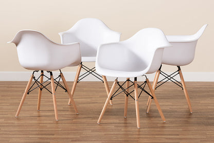 Baxton Studio Galen Modern and Contemporary White Finished Polypropylene Plastic and Oak Brown Finished Wood 4-Piece Dining Chair Set
