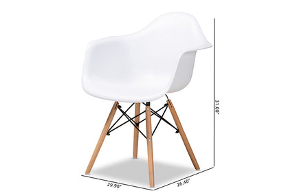 Baxton Studio Galen Modern and Contemporary White Finished Polypropylene Plastic and Oak Brown Finished Wood 4-Piece Dining Chair Set
