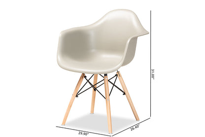 Baxton Studio Galen Modern and Contemporary Beige Finished Polypropylene Plastic and Oak Brown Finished Wood 4-Piece Dining Chair Set