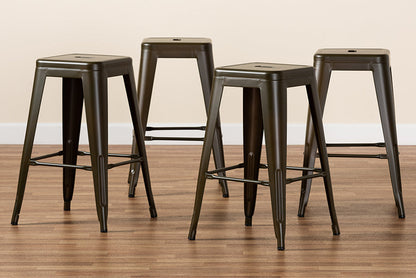 Baxton Studio Horton Modern and Contemporary Industrial Gunmetal Finished Metal 4-Piece Stackable Counter Stool Set