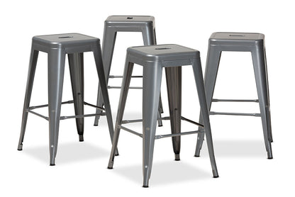 Baxton Studio Horton Modern and Contemporary Industrial Grey Finished Metal 4-Piece Stackable Counter Stool Set