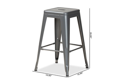 Baxton Studio Horton Modern and Contemporary Industrial Grey Finished Metal 4-Piece Stackable Counter Stool Set